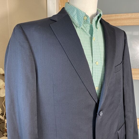 Jack Victor Elite Striped Wool Blazer Blue Two Button Men's Size 44R - Picture 2 of 14